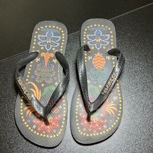 Havaianas Black Floral Print Flip Flops with Multicolor Accents